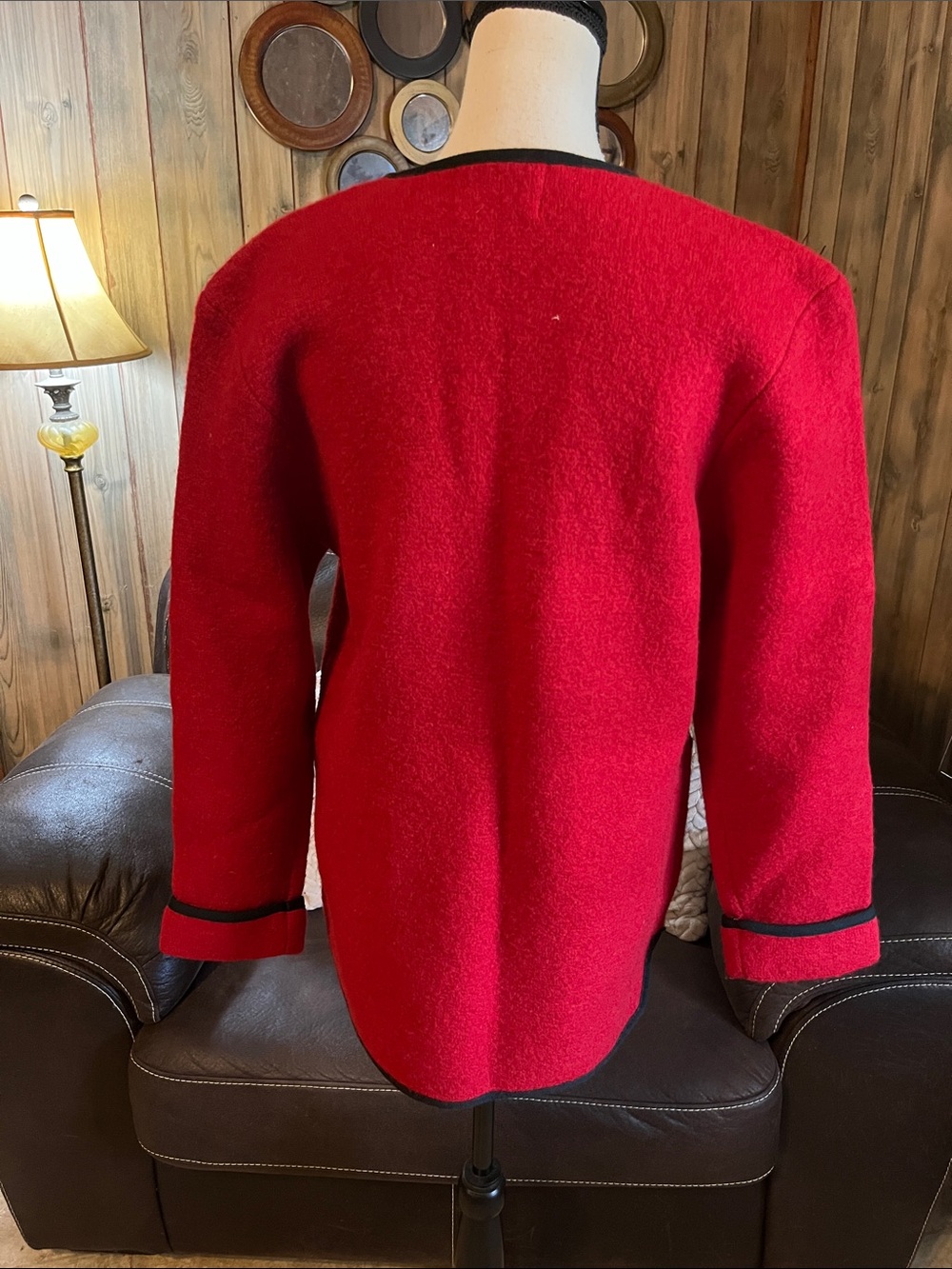 Vintage Talley-Ho Red Ornamental Botton Up Women Wool Sweater Cardigan Red/Black - Picture 5 of 9